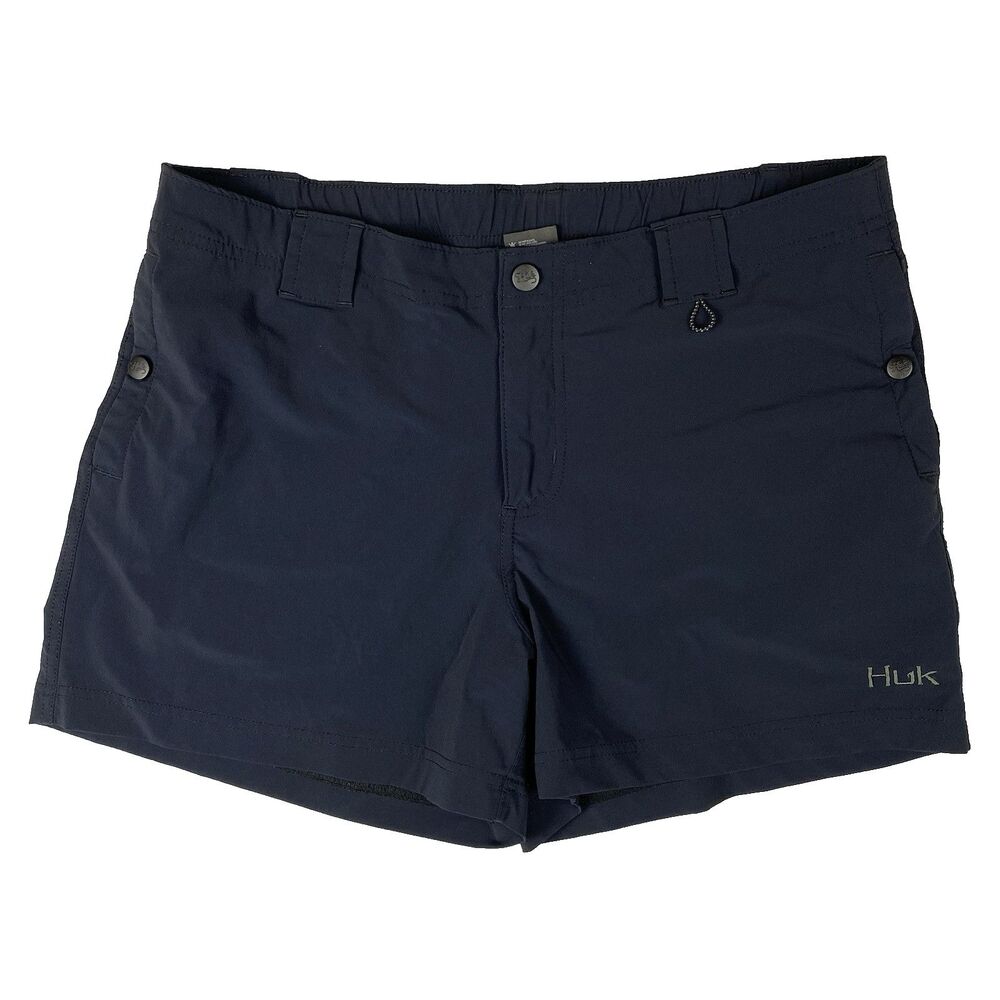 Huk Let’s Go Fish Shorts Women's XL Navy Blue Stretch Pockets Quick Dry Outdoor
